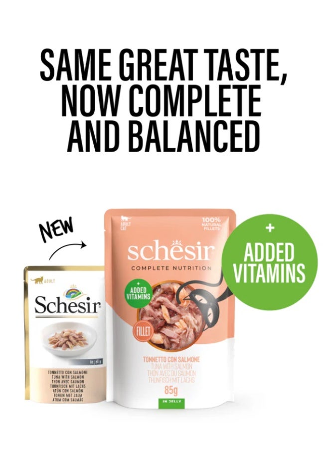 شيسر شيزير كومبليت نيوتريشن – تونة مع سلمون في الجيلي (أظرف) – طعام قطط رطب متكامل ومتوازن – مدعّم بالفيتامينات – 4 × 85 جم - Image 3